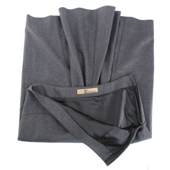 John Galliano Gray Wool Flannel Midi Skirt Peplum Back Fluted Hem Size 8/Medium - Picture 4 of 10